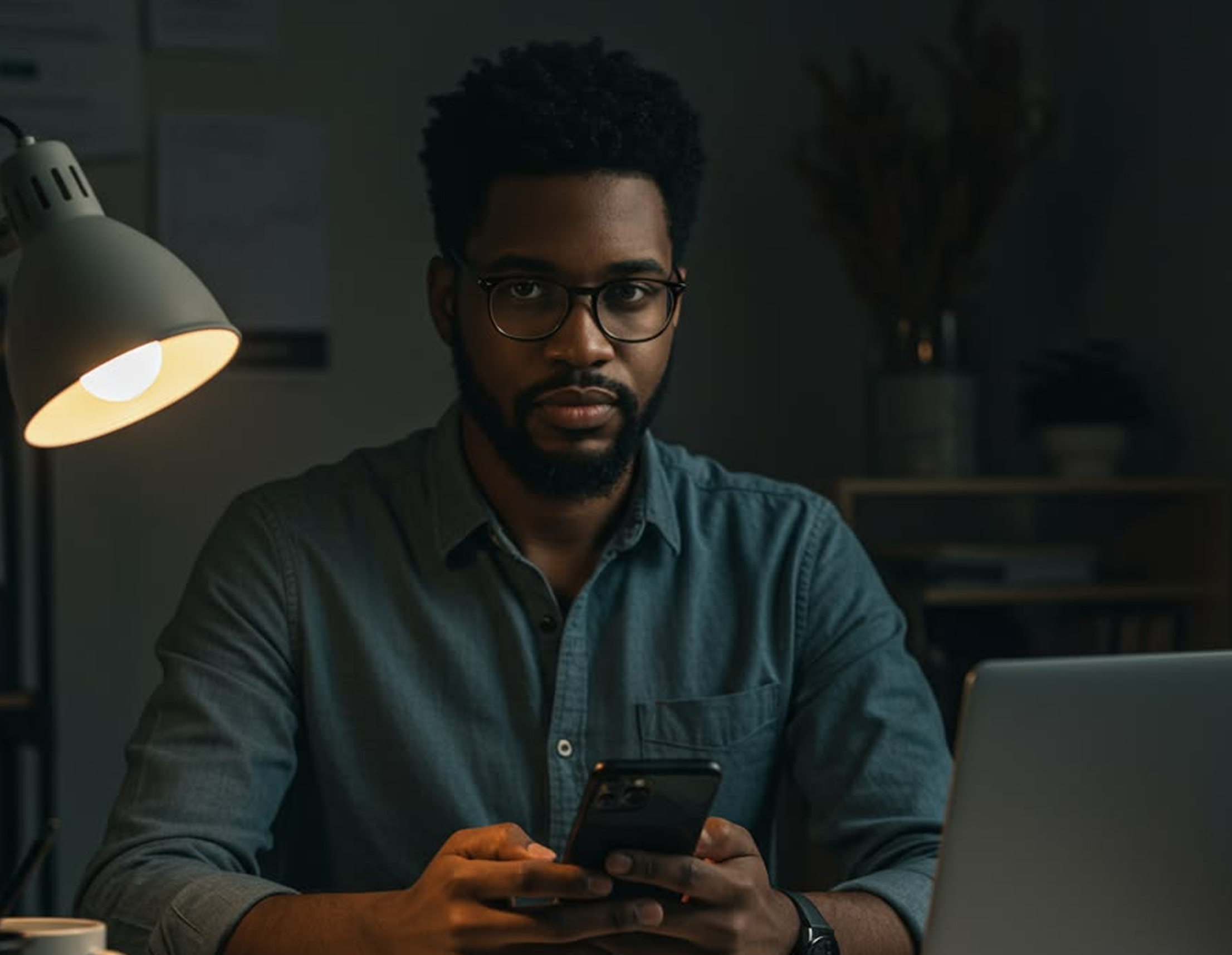 Developer working at his desk at night