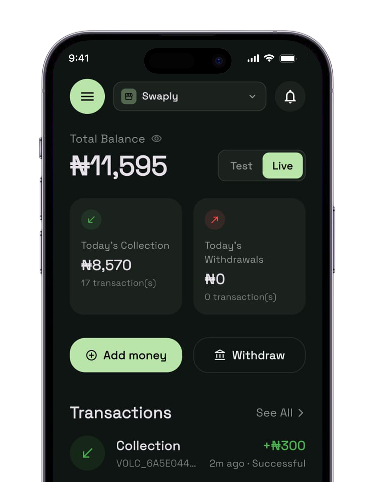 Volboo mobile app — dark theme